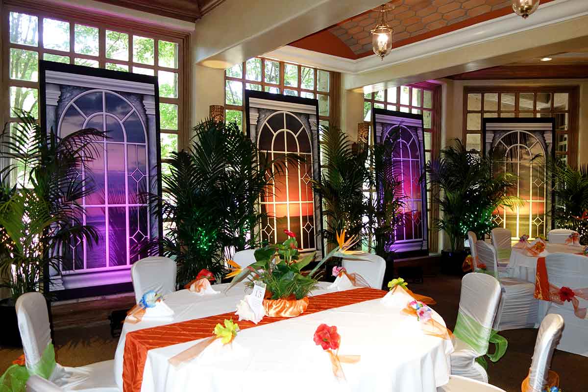 Country Clubs Dining Room Tropical Sunset Window Accents